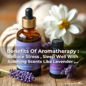 Artistic representation for Benefits Of Aromatherapy : Reduce Stress , Sleep Well With Soothing Scents Like Lavender , Chamomile , More.