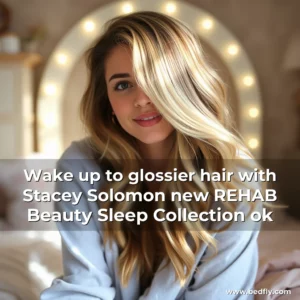 Artistic representation for Wake up to glossier hair with Stacey Solomon new REHAB Beauty Sleep Collection ok